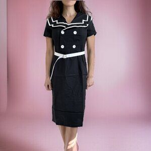 Black Cotton Sailor Midi Penci Dress, medium, EU40 / US 8
